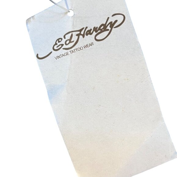 RARE Ed Hardy Womens Vintage Y2K Tattoo Wear Halter Collar Button Cotton T Large - Picture 9 of 10